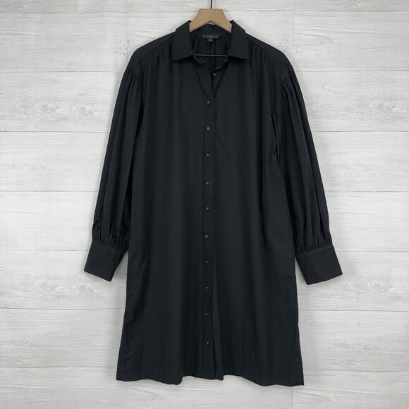 J.Crew Puff Sleeve Cotton Poplin Shirt Dress Size M Tall Black Preppy Minimalist - Picture 15 of 16